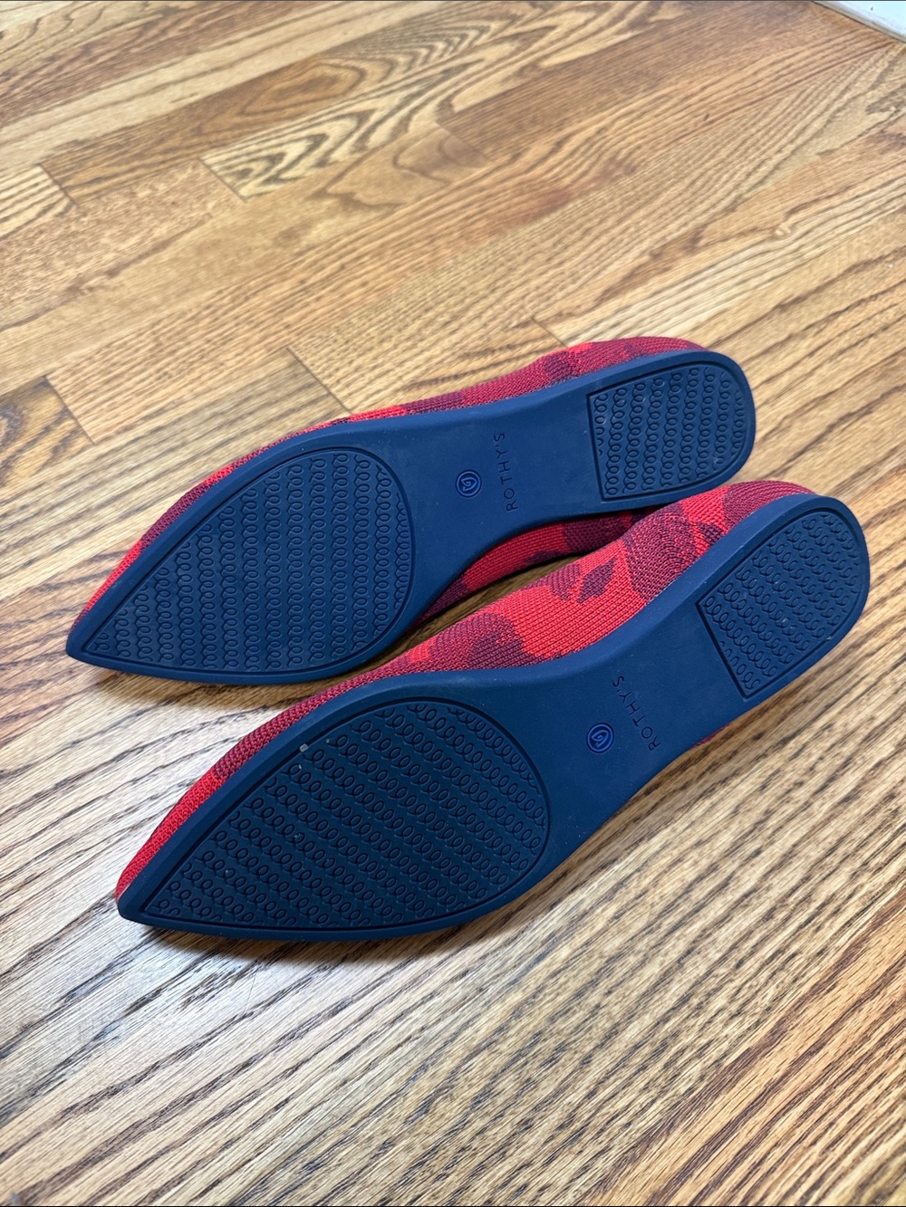 Rothy's Red Knit Pointed Flats with Leopard Insole - Picture 2 of 2